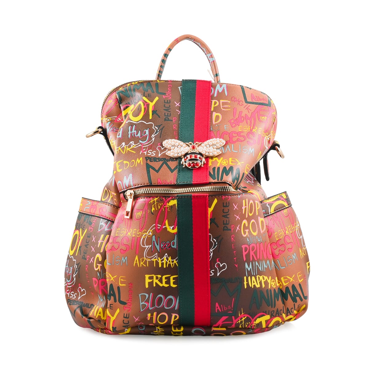 Chunma Tan & Multi Color Graffiti Art Vegan Leather Backpack image number 0