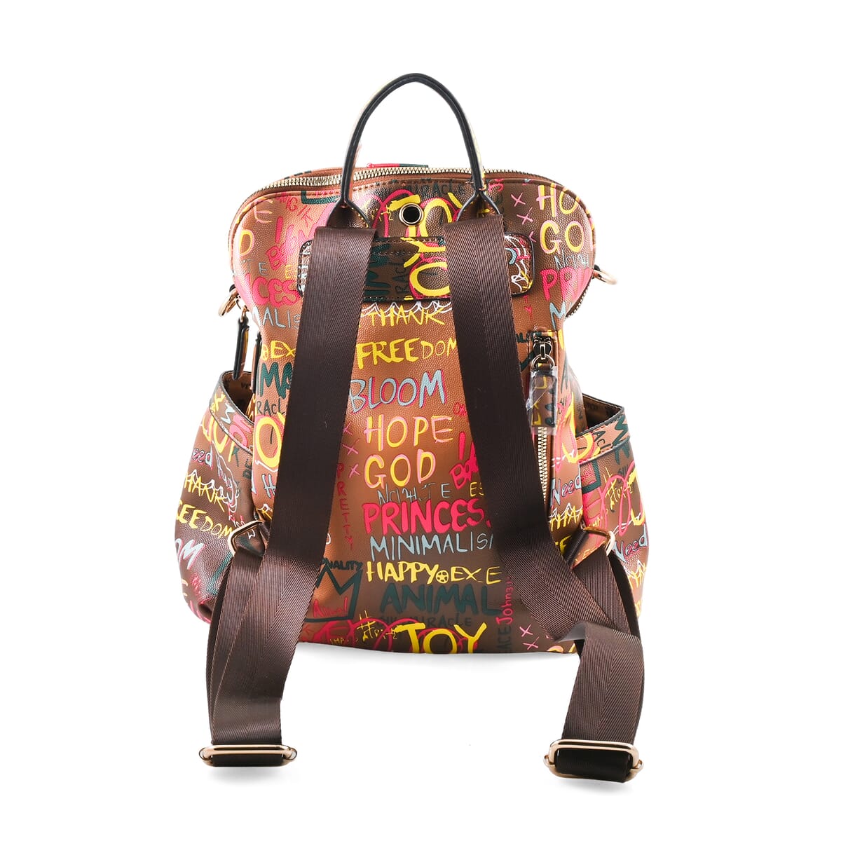 Chunma Tan & Multi Color Graffiti Art Vegan Leather Backpack image number 2
