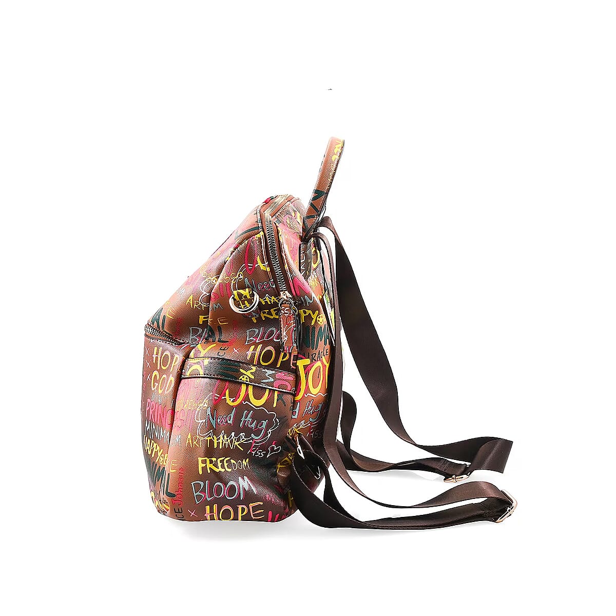 Chunma Tan & Multi Color Graffiti Art Vegan Leather Backpack image number 5