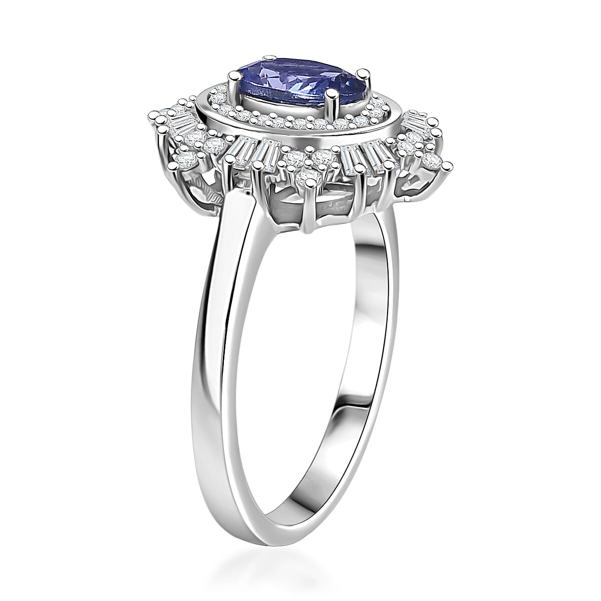 D'Joy Tanzanite and Moissanite 1.40 ctw Celestial Halo Ring in Rhodium Over Sterling Silver (Size 10.0)