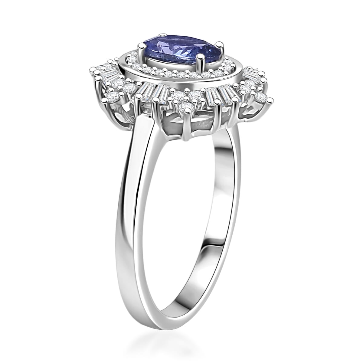 D’Joy Tanzanite, Moissanite Ring in Rhodium Over Sterling Silver (Size 10.0) 1.40 ctw image number 3