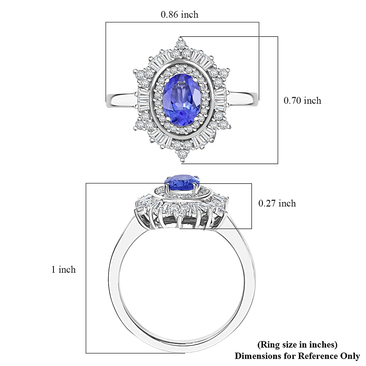 D'Joy Tanzanite and Moissanite 1.40 ctw Celestial Halo Ring in Rhodium Over Sterling Silver (Size 10.0)
