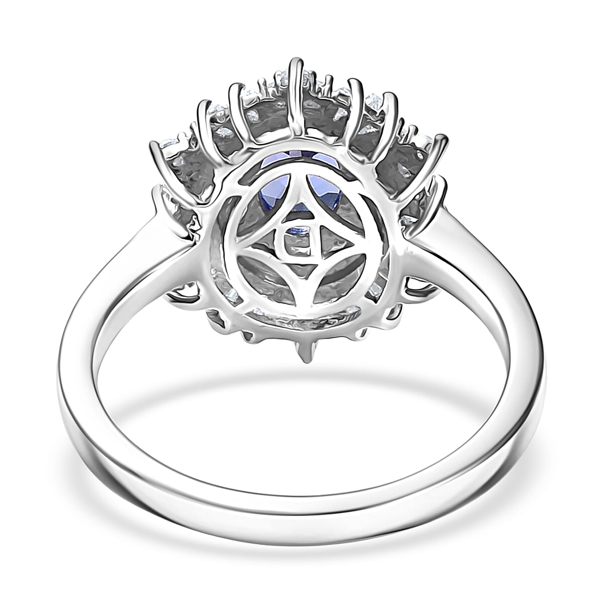 D'Joy Tanzanite and Moissanite 1.40 ctw Celestial Halo Ring in Rhodium Over Sterling Silver (Size 5.0) image number 4