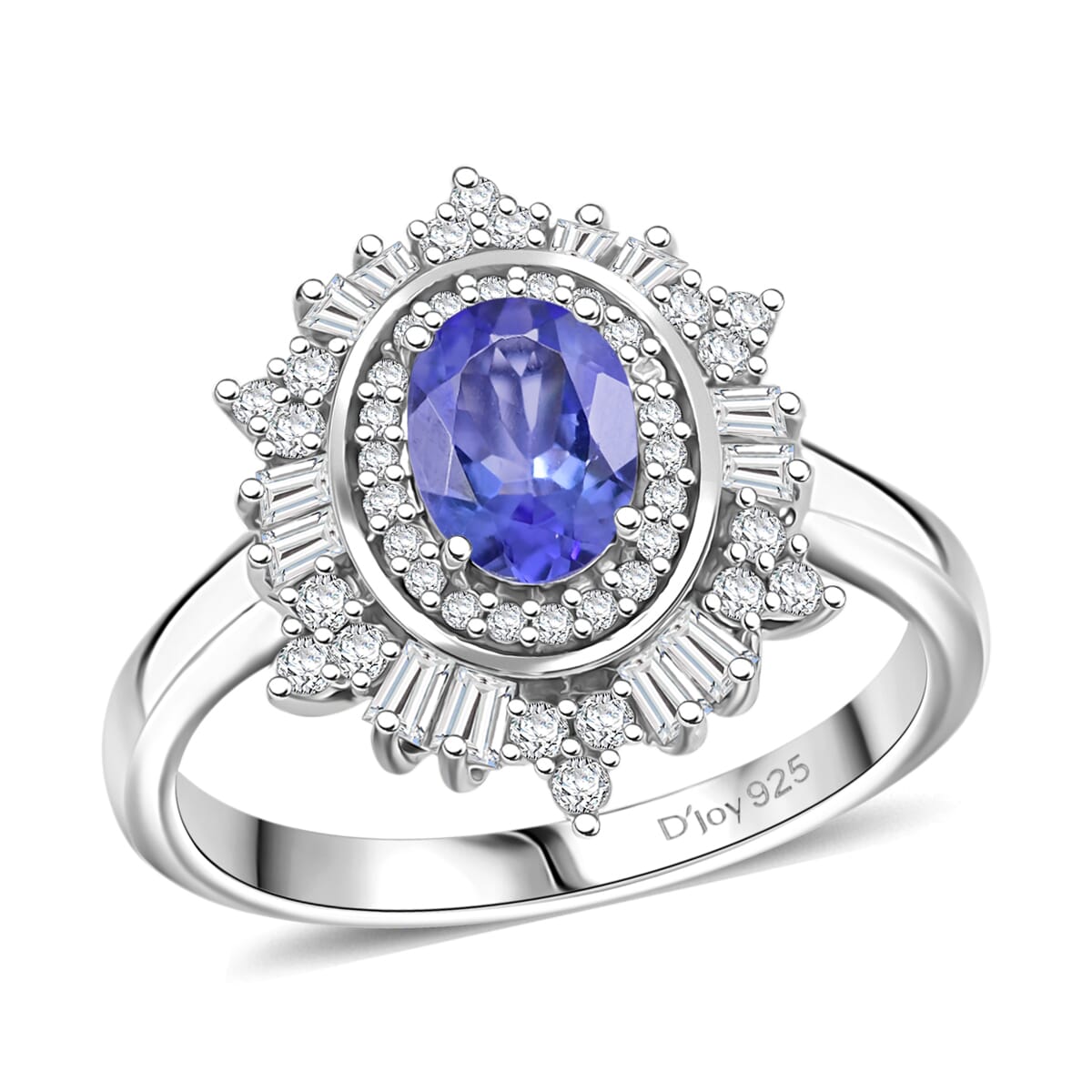 D’Joy Tanzanite and Moissanite 1.40 ctw Celestial Halo Ring in Rhodium Over Sterling Silver (Size 7.0) image number 0