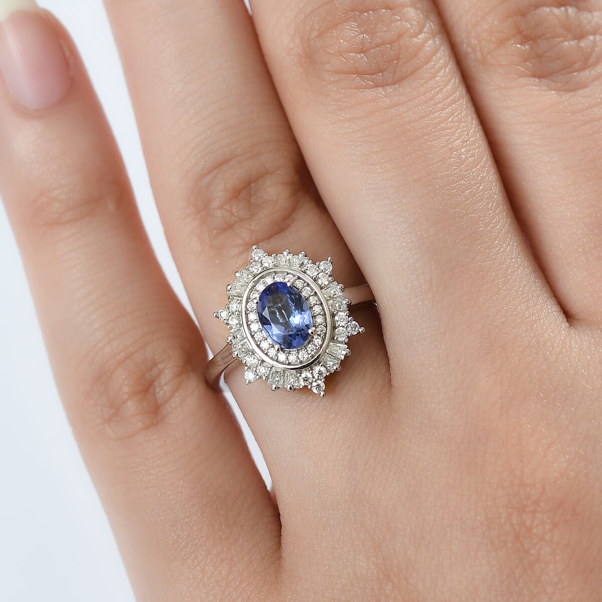D’Joy Tanzanite and Moissanite 1.40 ctw Celestial Halo Ring in Rhodium Over Sterling Silver (Size 7.0) image number 2