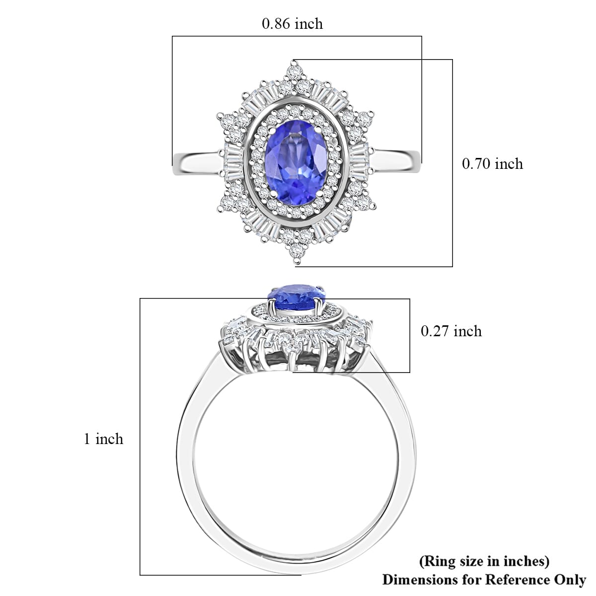 D’Joy Tanzanite and Moissanite 1.40 ctw Celestial Halo Ring in Rhodium Over Sterling Silver (Size 7.0) image number 5