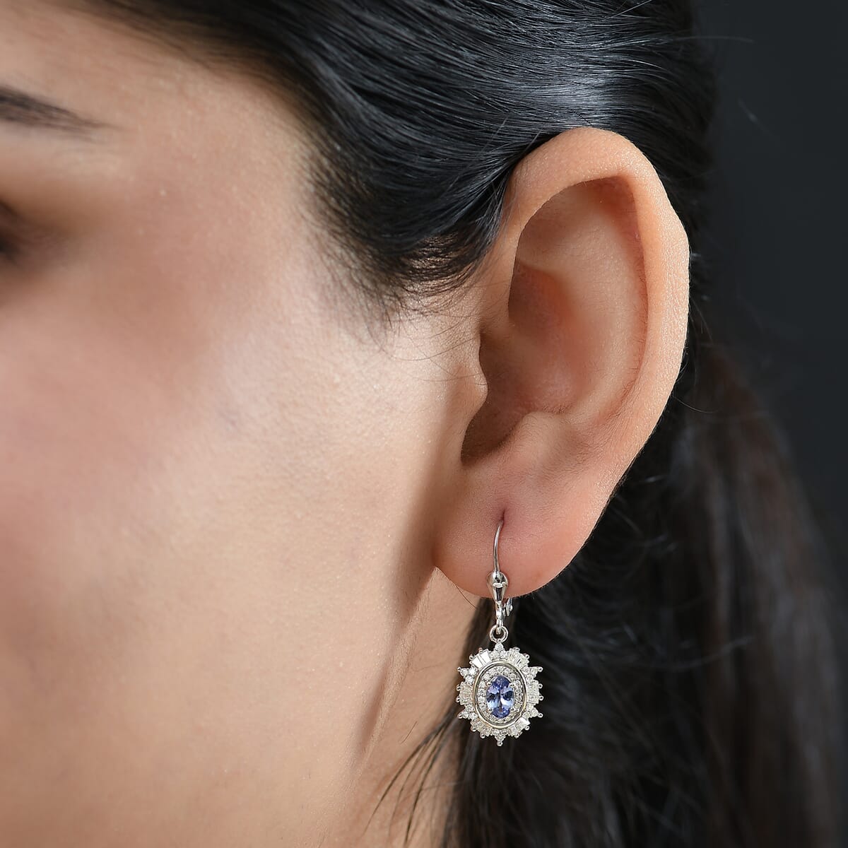 D’Joy Tanzanite and Moissanite 1.80 ctw Celestial Halo Earrings in Rhodium Over Sterling Silver image number 2