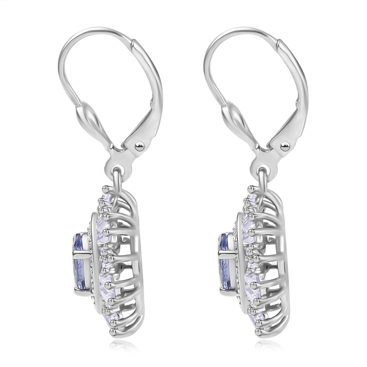 D’Joy Tanzanite and Moissanite 1.80 ctw Celestial Halo Earrings in Rhodium Over Sterling Silver image number 3