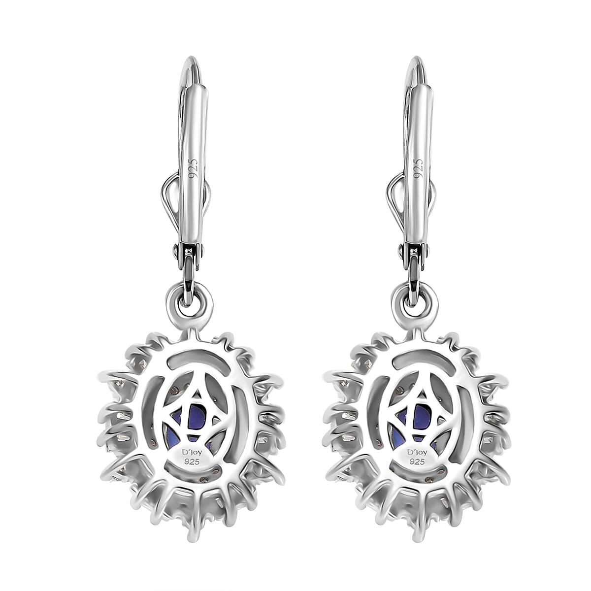 D'Joy Tanzanite and Moissanite 1.80 ctw Celestial Halo Earrings in Rhodium Over Sterling Silver