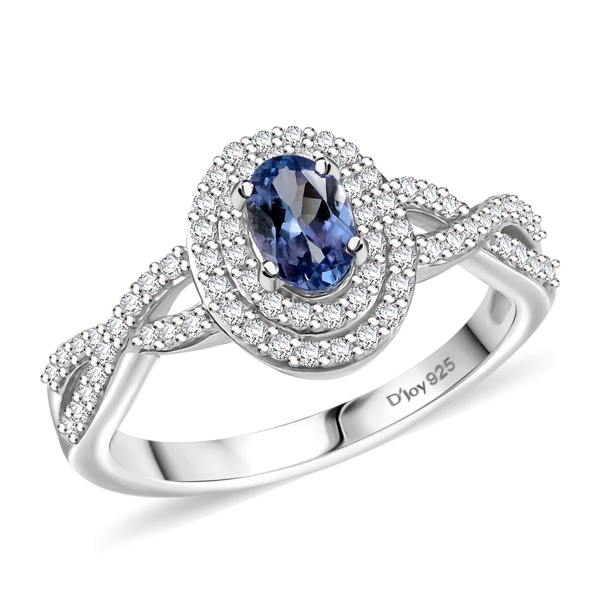 D’Joy Peacock Tanzanite and White Zircon 1.10 ctw Infinity Ring in Rhodium Over Sterling Silver (Size 10.0) image number 0