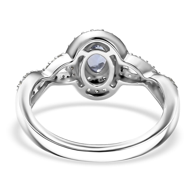 D'Joy Peacock Tanzanite and White Zircon 1.10 ctw Infinity Ring in Rhodium Over Sterling Silver (Size 10.0)