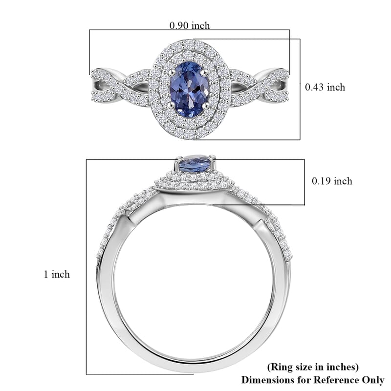D'Joy Peacock Tanzanite and White Zircon 1.10 ctw Infinity Ring in Rhodium Over Sterling Silver (Size 10.0)