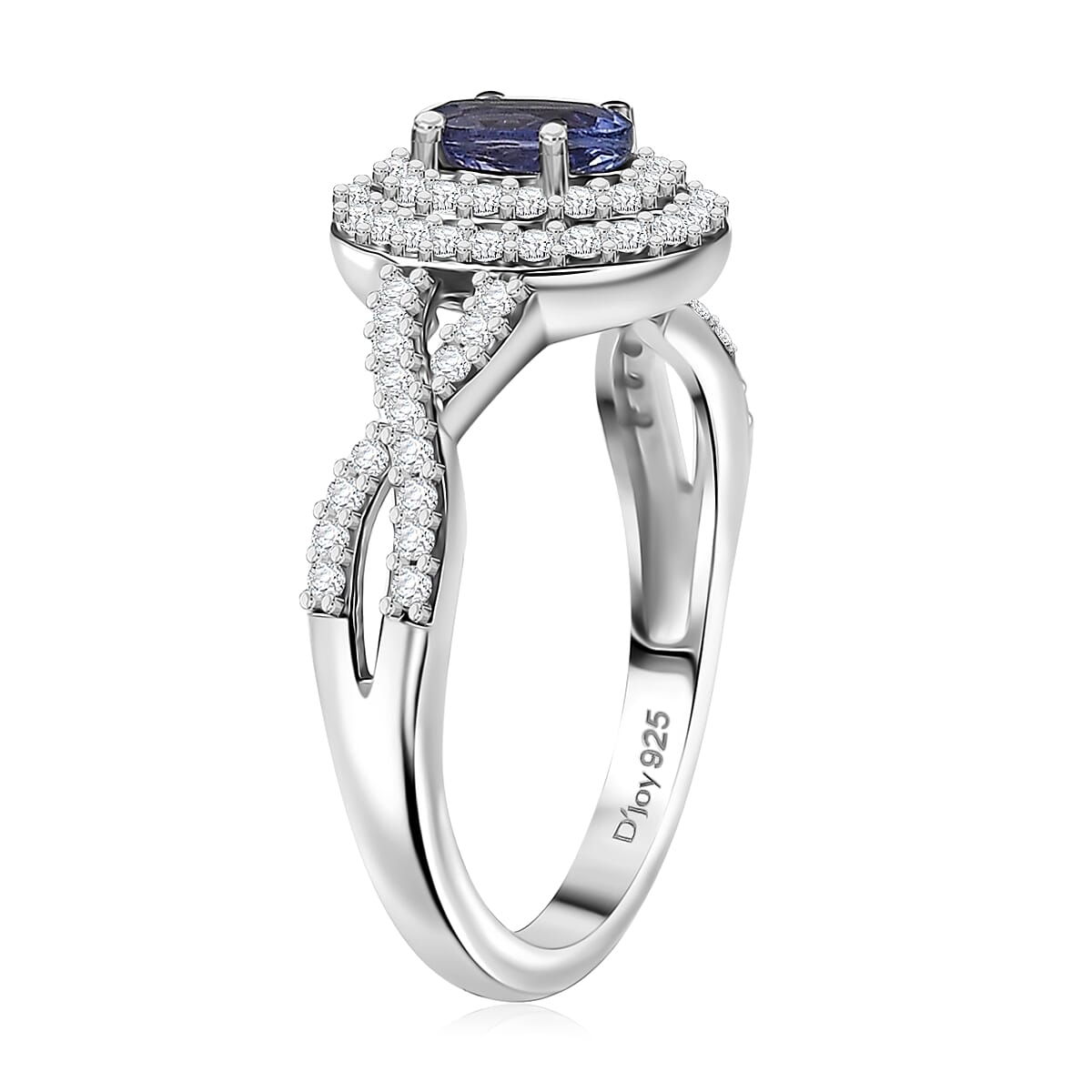 D'Joy Peacock Tanzanite and White Zircon 1.10 ctw Infinity Ring in Rhodium Over Sterling Silver (Size 6.0) image number 3