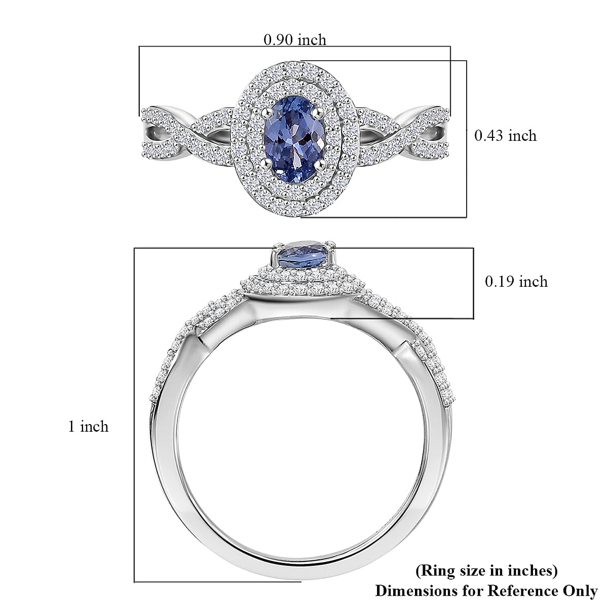 D'Joy Peacock Tanzanite and White Zircon 1.10 ctw Infinity Ring in Rhodium Over Sterling Silver (Size 6.0) image number 5