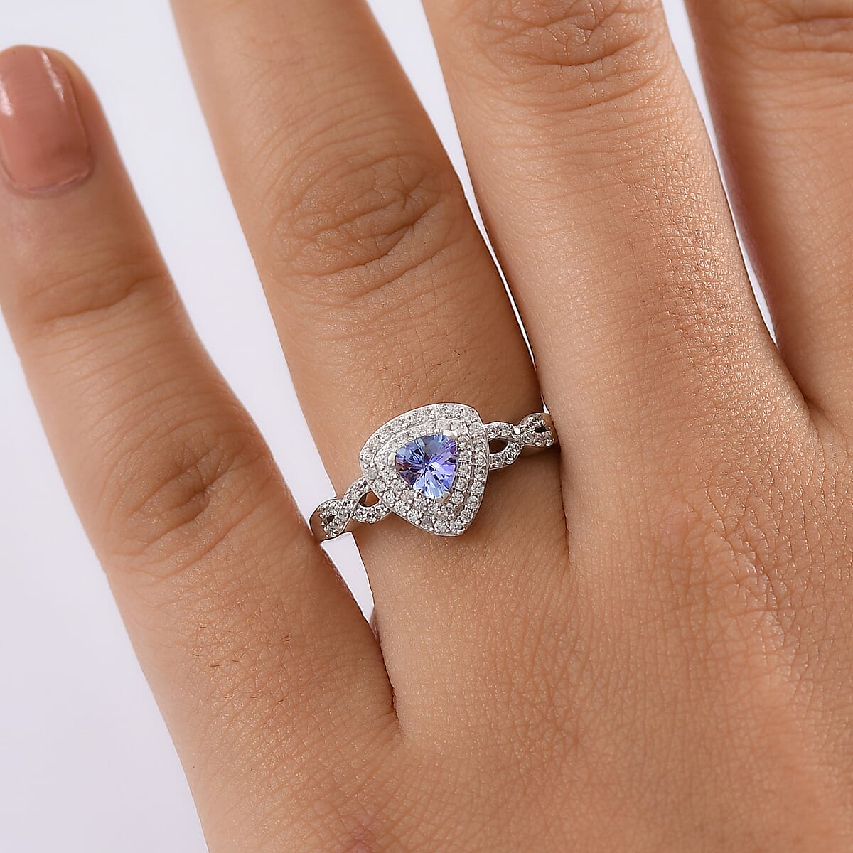 D'Joy Peacock Tanzanite and White Zircon 1.00 ctw Infinity Ring in Rhodium Over Sterling Silver (Size 7.0) image number 2