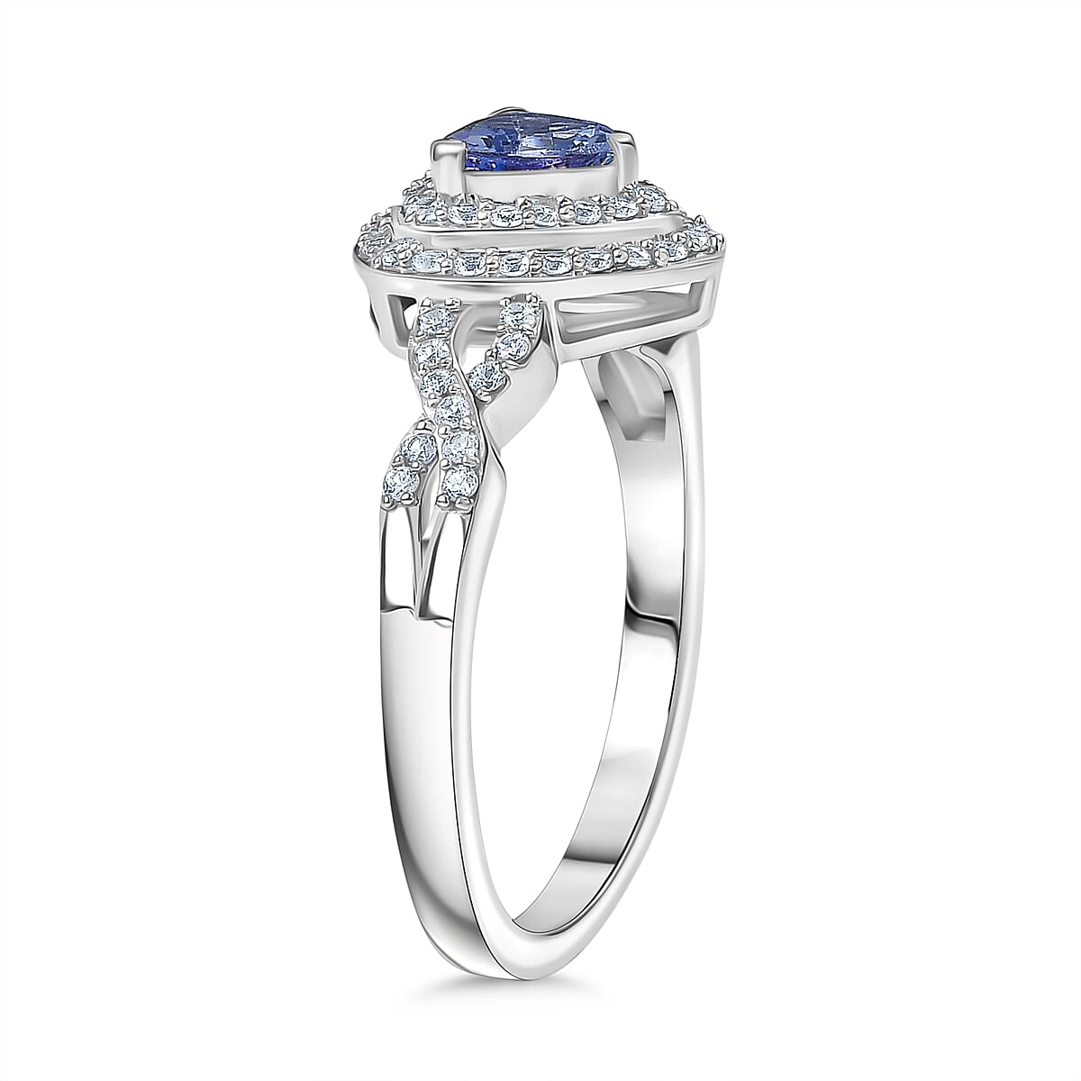 D'Joy Peacock Tanzanite and White Zircon 1.00 ctw Infinity Ring in Rhodium Over Sterling Silver (Size 7.0) image number 3