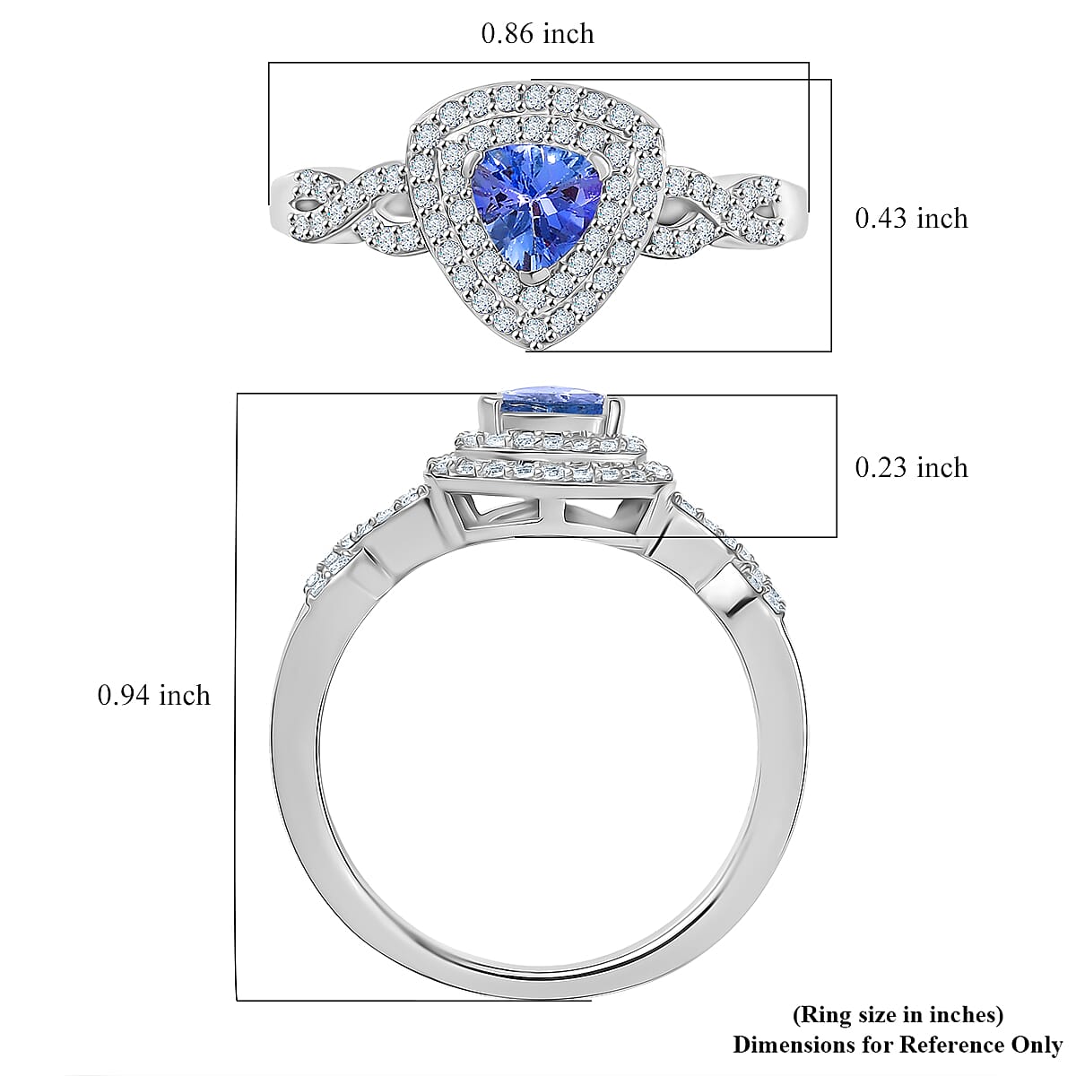 D'Joy Peacock Tanzanite and White Zircon 1.00 ctw Infinity Ring in Rhodium Over Sterling Silver (Size 7.0) image number 5