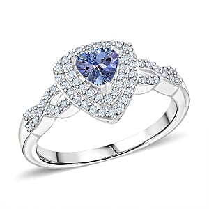 D'Joy Peacock Tanzanite and White Zircon 1.00 ctw Infinity Ring in Rhodium Over Sterling Silver (Size 9.0)