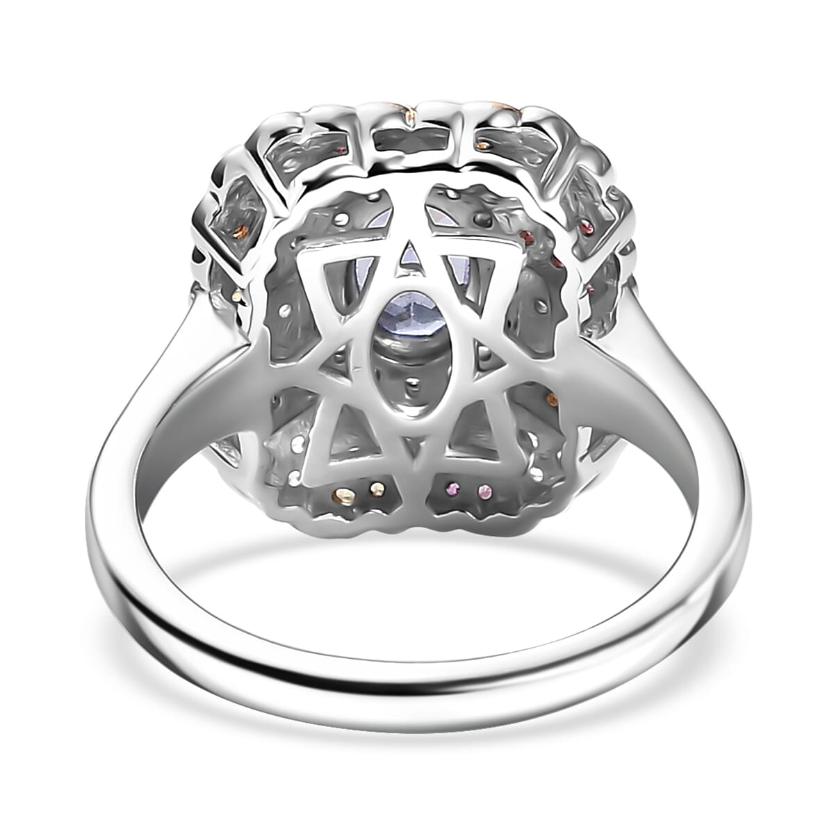 D'Joy Tanzanite and Multi Gemstone 1.40 ctw Bloom Ring in 18K Vermeil YRG and Rhodium Over Sterling Silver (Size 10.0) image number 4