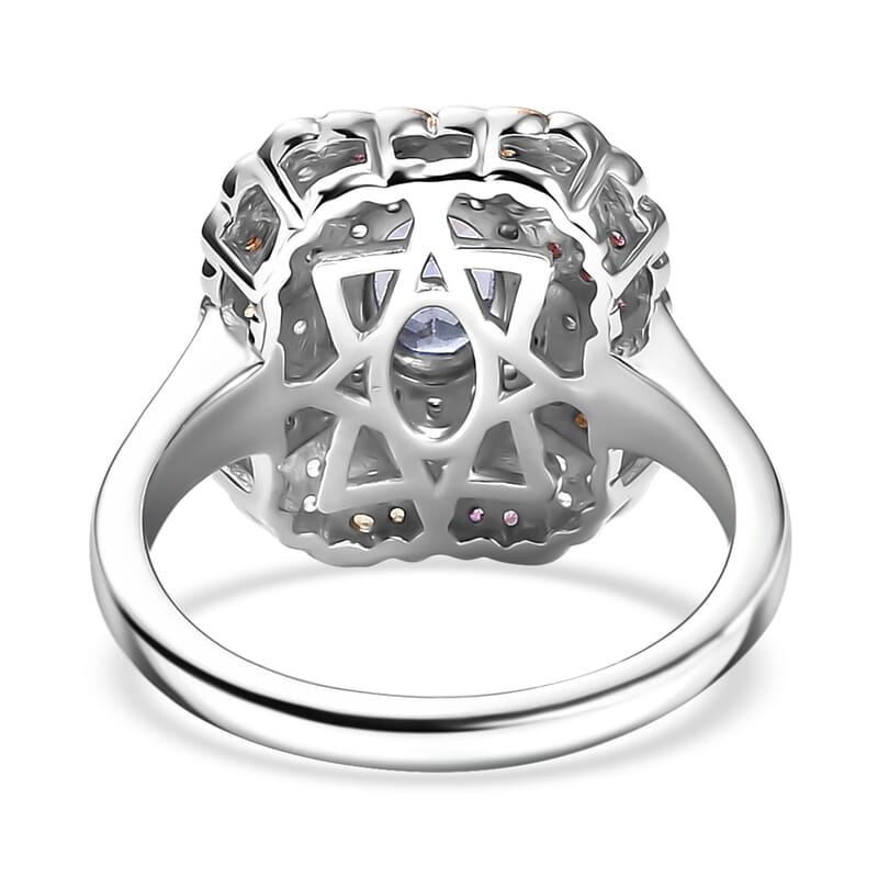 D'Joy Tanzanite, Multi Gemstone Bloom Ring in 18K Vermeil YRG and Rhodium Over Sterling Silver 1.40 ctw (Size 10.0)