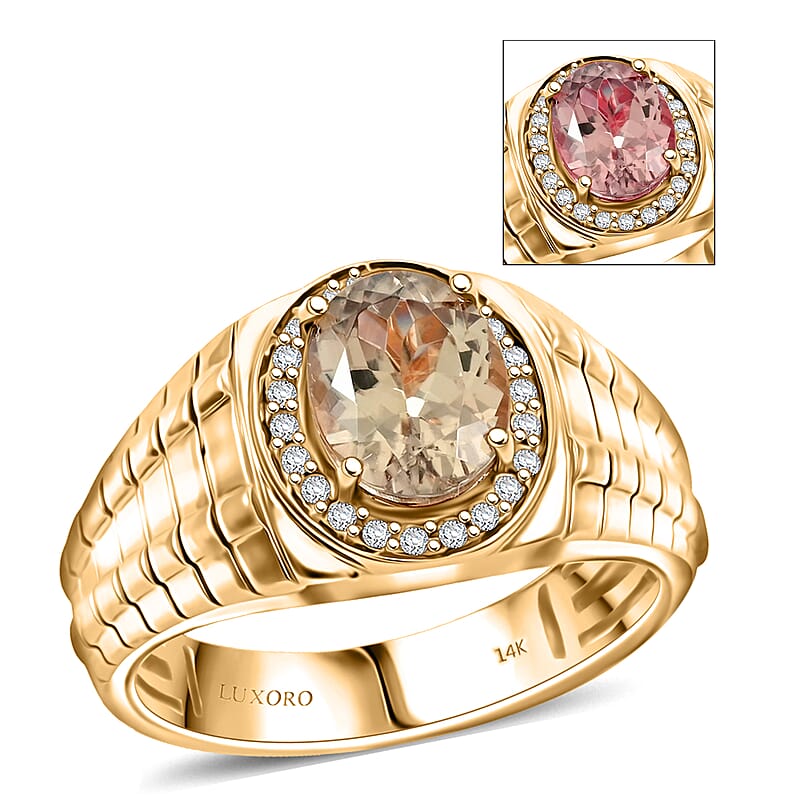 Certified and Appraised Luxoro AAA Turkizite and G-H I2 Diamond 3.15 ctw Men's Ring in 14K Yellow Gold (Size 10.0)