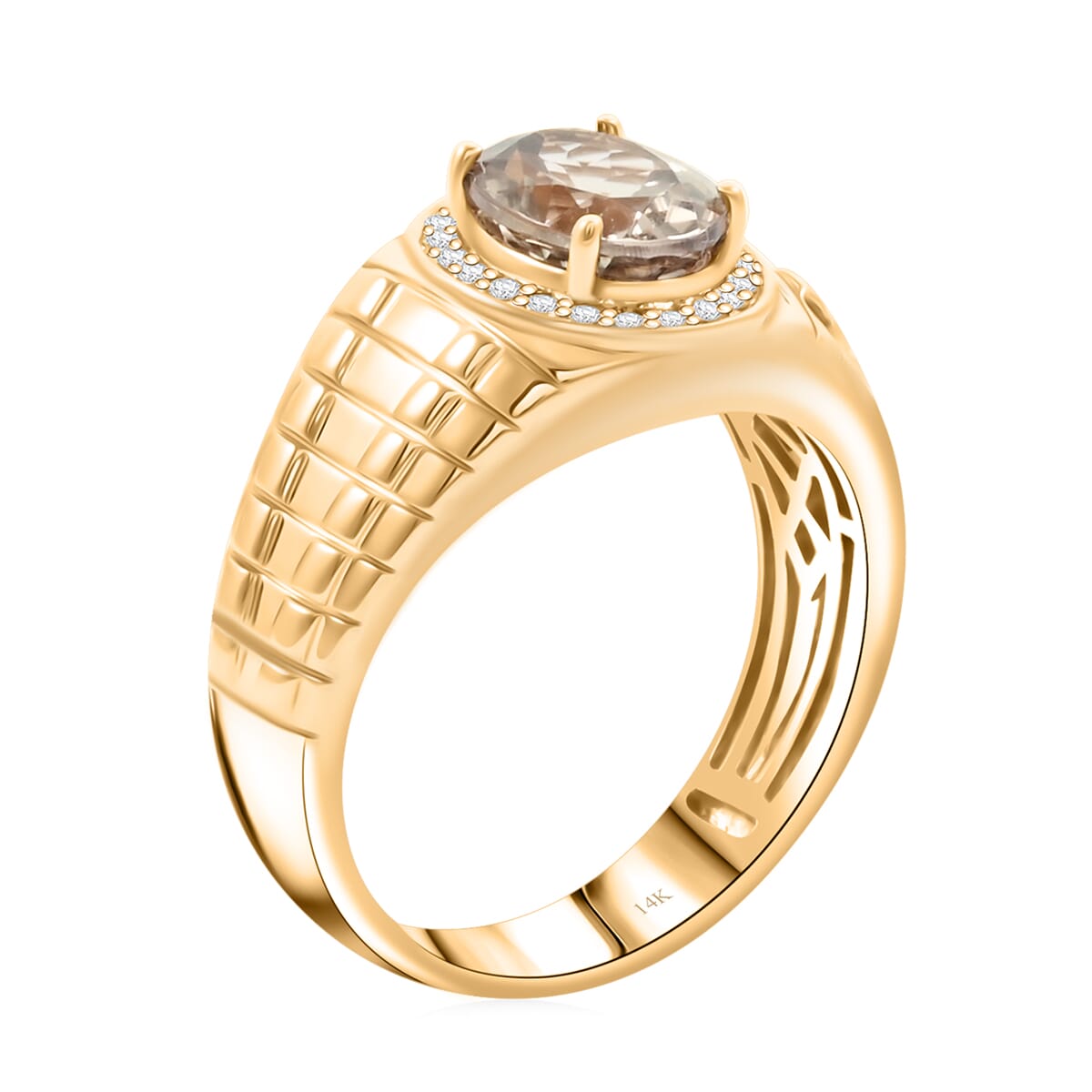 Certified and Appraised Luxoro AAA Turkizite and G-H I2 Diamond 3.15 ctw Men's Ring in 14K Yellow Gold (Size 10.0) image number 3