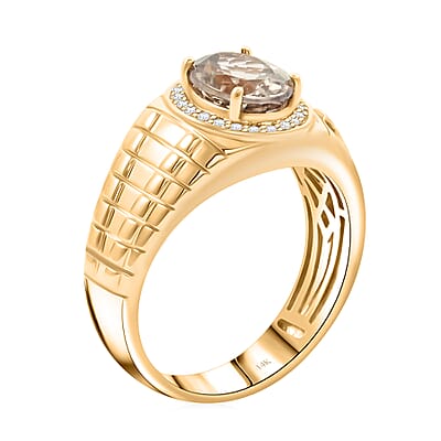 Certified and Appraised Luxoro AAA Turkizite and G-H I2 Diamond 3.15 ctw Men's Ring in 14K Yellow Gold (Size 10.0)