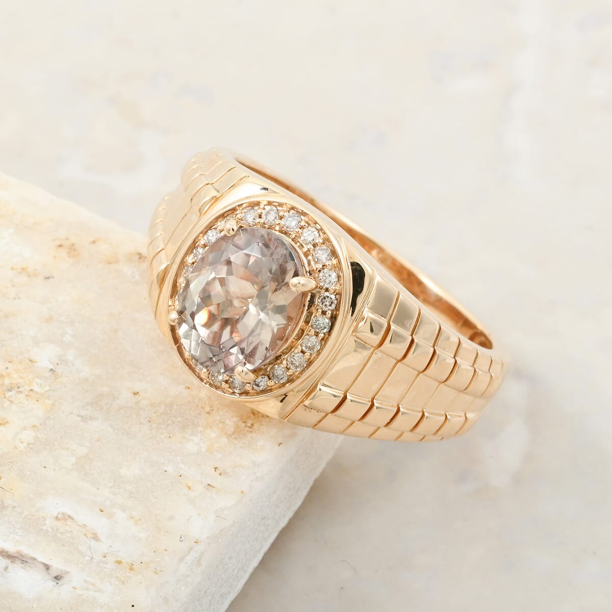 Certified and Appraised Luxoro AAA Turkizite and G-H I2 Diamond 3.15 ctw Men's Ring in 14K Yellow Gold (Size 8.0) image number 1