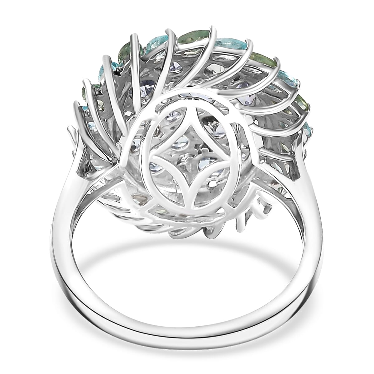 D’Joy Peacock Tanzanite and Multi Gemstone 4.80 ctw Galaxy Ring in Rhodium Over Sterling Silver (Size 10.0) image number 4