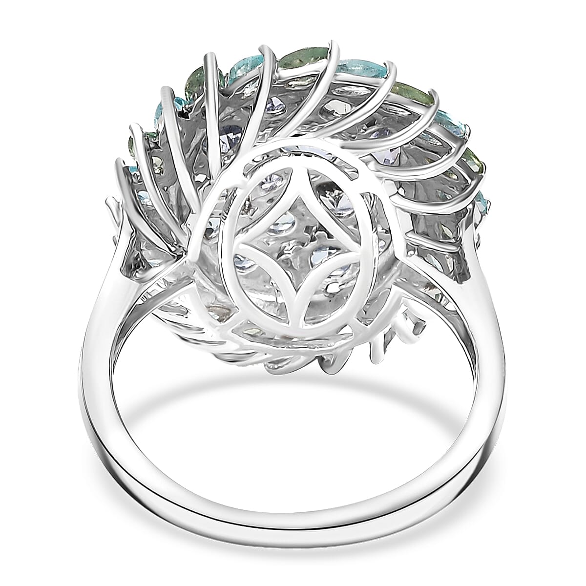 D'Joy Peacock Tanzanite and Multi Gemstone 4.80 ctw Galaxy Ring in Rhodium Over Sterling Silver (Size 6.0) image number 4