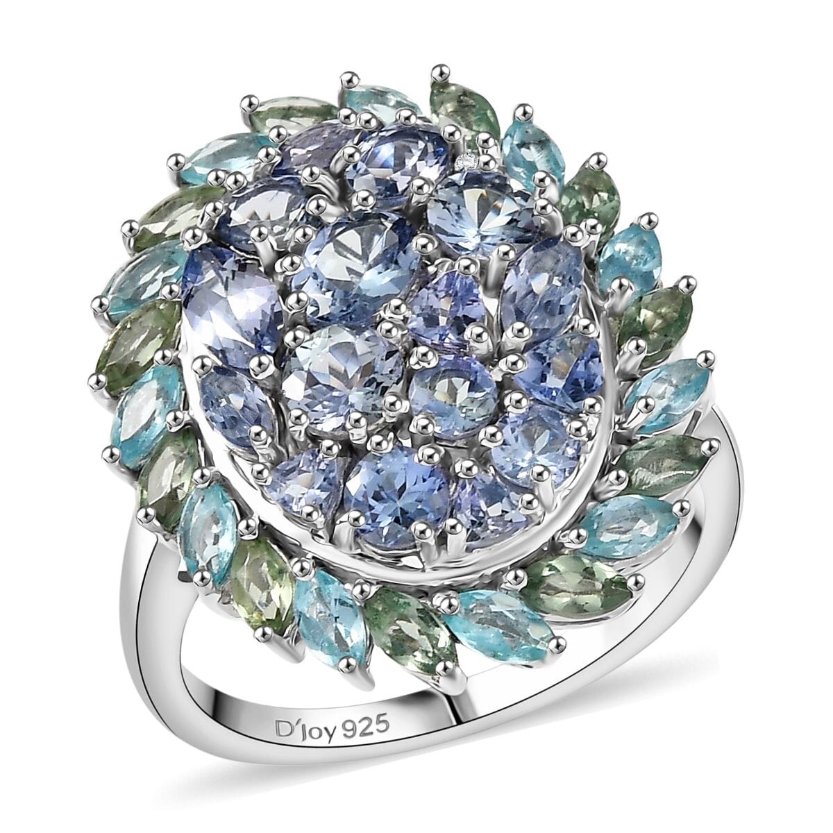 D’Joy Peacock Tanzanite and Multi Gemstone 4.80 ctw Galaxy Ring in Rhodium Over Sterling Silver (Size 7.0) image number 0