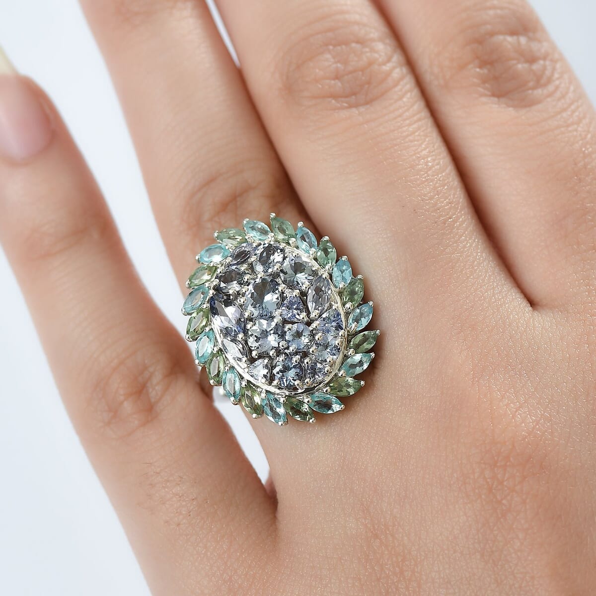 D’Joy Peacock Tanzanite and Multi Gemstone 4.80 ctw Galaxy Ring in Rhodium Over Sterling Silver (Size 7.0) image number 2