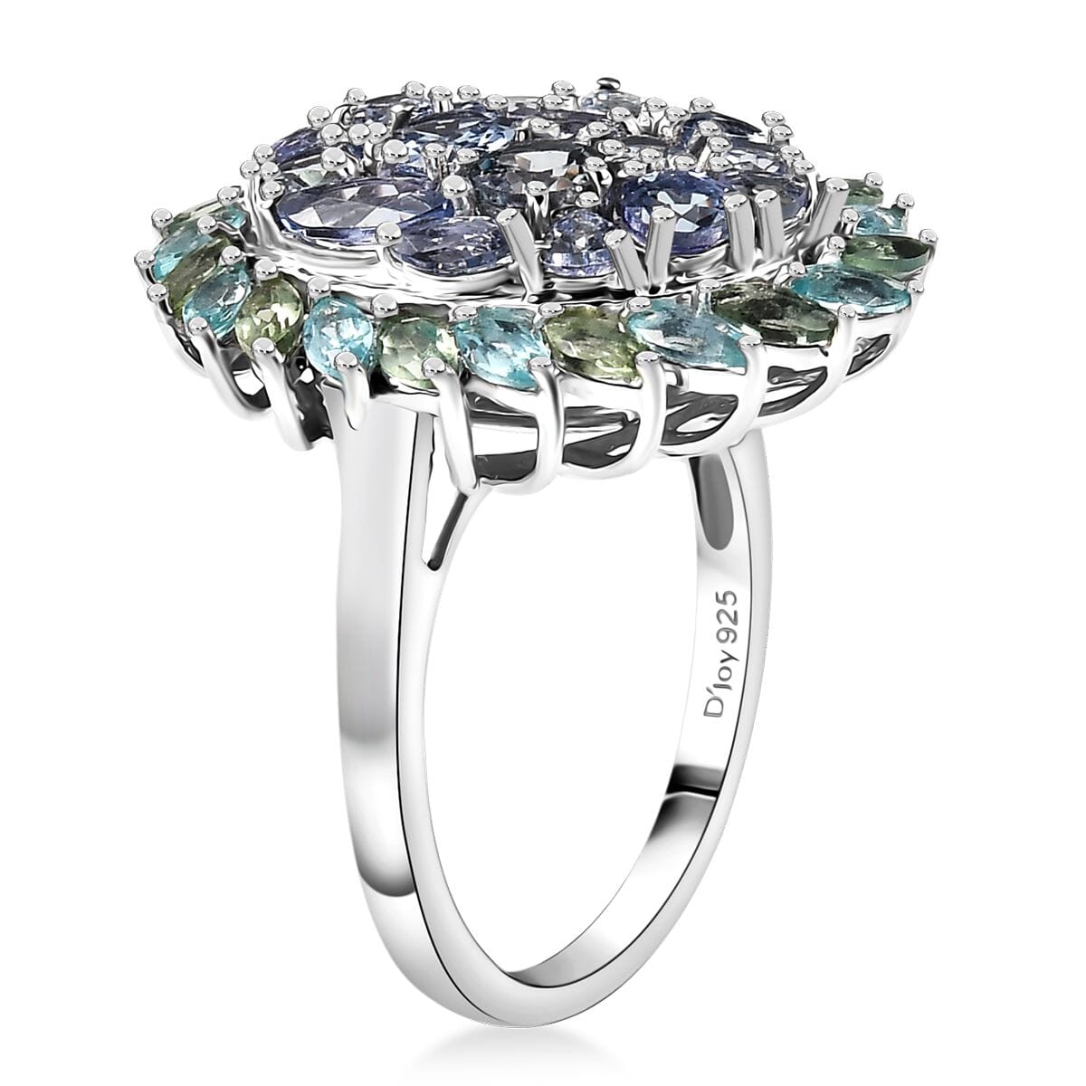 D’Joy Peacock Tanzanite and Multi Gemstone 4.80 ctw Galaxy Ring in Rhodium Over Sterling Silver (Size 7.0) image number 3