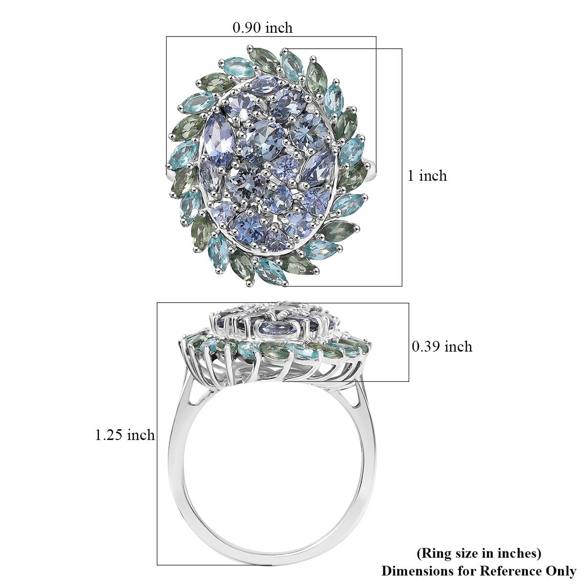 D’Joy Peacock Tanzanite and Multi Gemstone 4.80 ctw Galaxy Ring in Rhodium Over Sterling Silver (Size 7.0) image number 5