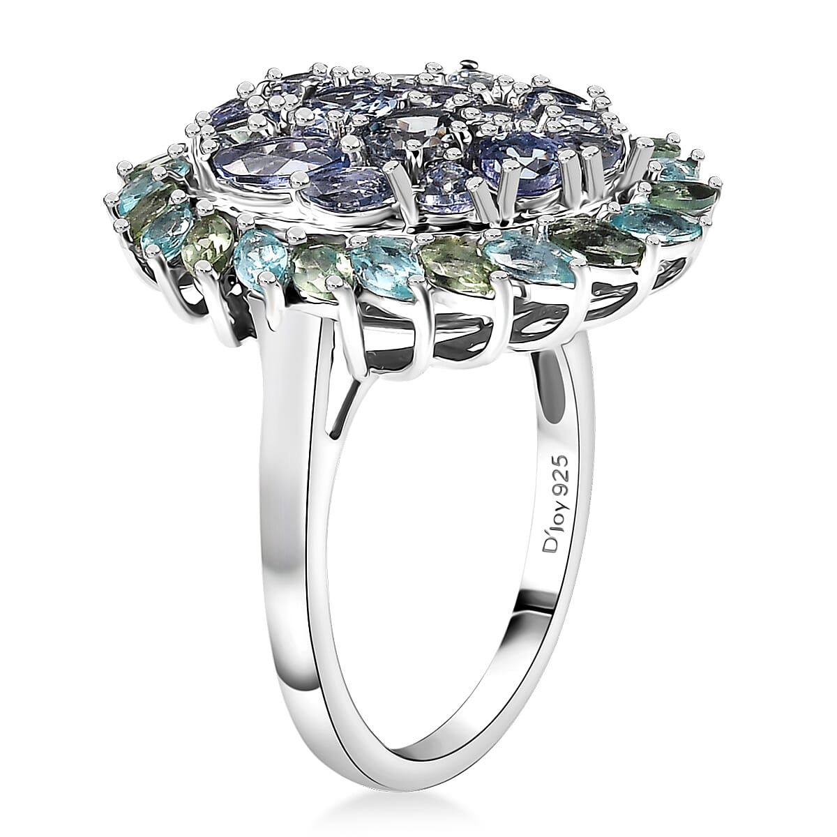 D'Joy Peacock Tanzanite and Multi Gemstone 4.80 ctw Galaxy Ring in Rhodium Over Sterling Silver (Size 8.0) image number 3