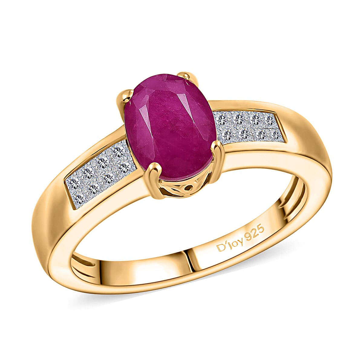 D'Joy Premium Royal Ruby and Diamond 2.15 ctw Ring in 18K Vermeil Yellow Gold Over Sterling Silver (Size 10.0) image number 0