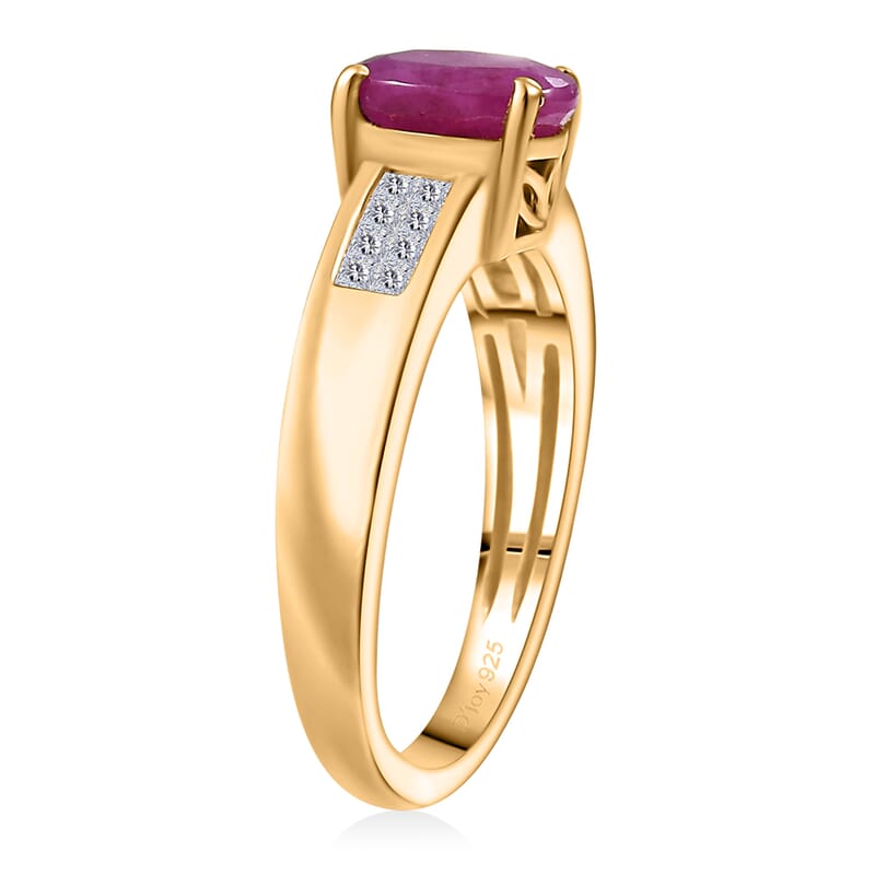 D'Joy Royal Ruby, Diamond Art Deco Ring in 18K Vermeil YG Over Sterling Silver 2.15 ctw (Size 10.0)