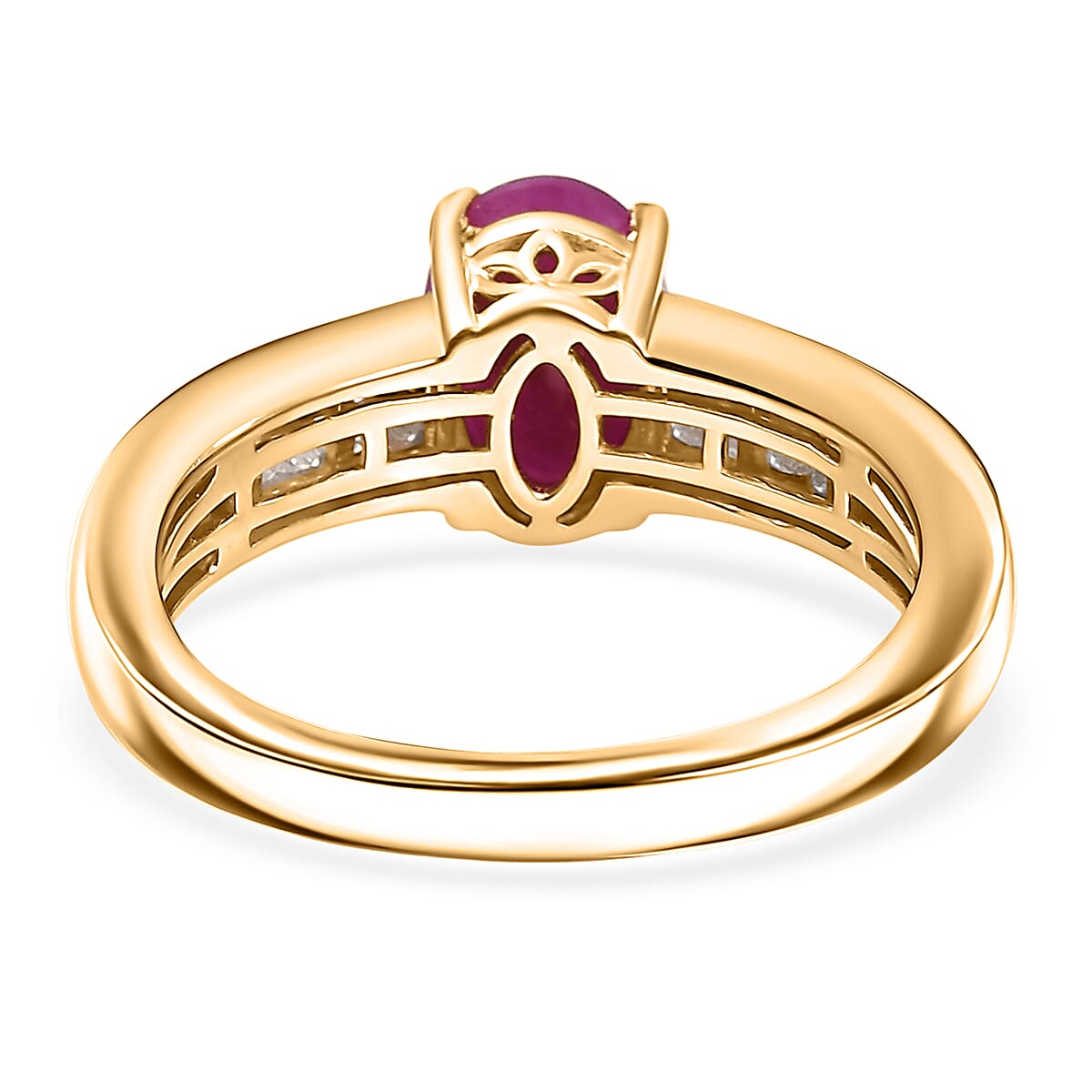 D'Joy Royal Ruby, Diamond Art Deco Ring in 18K Vermeil YG Over Sterling Silver 2.15 ctw (Size 10.0)