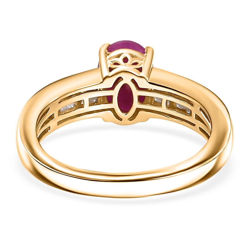 D'Joy Royal Ruby, Diamond Art Deco Ring in 18K Vermeil YG Over Sterling Silver 2.15 ctw (Size 10.0)