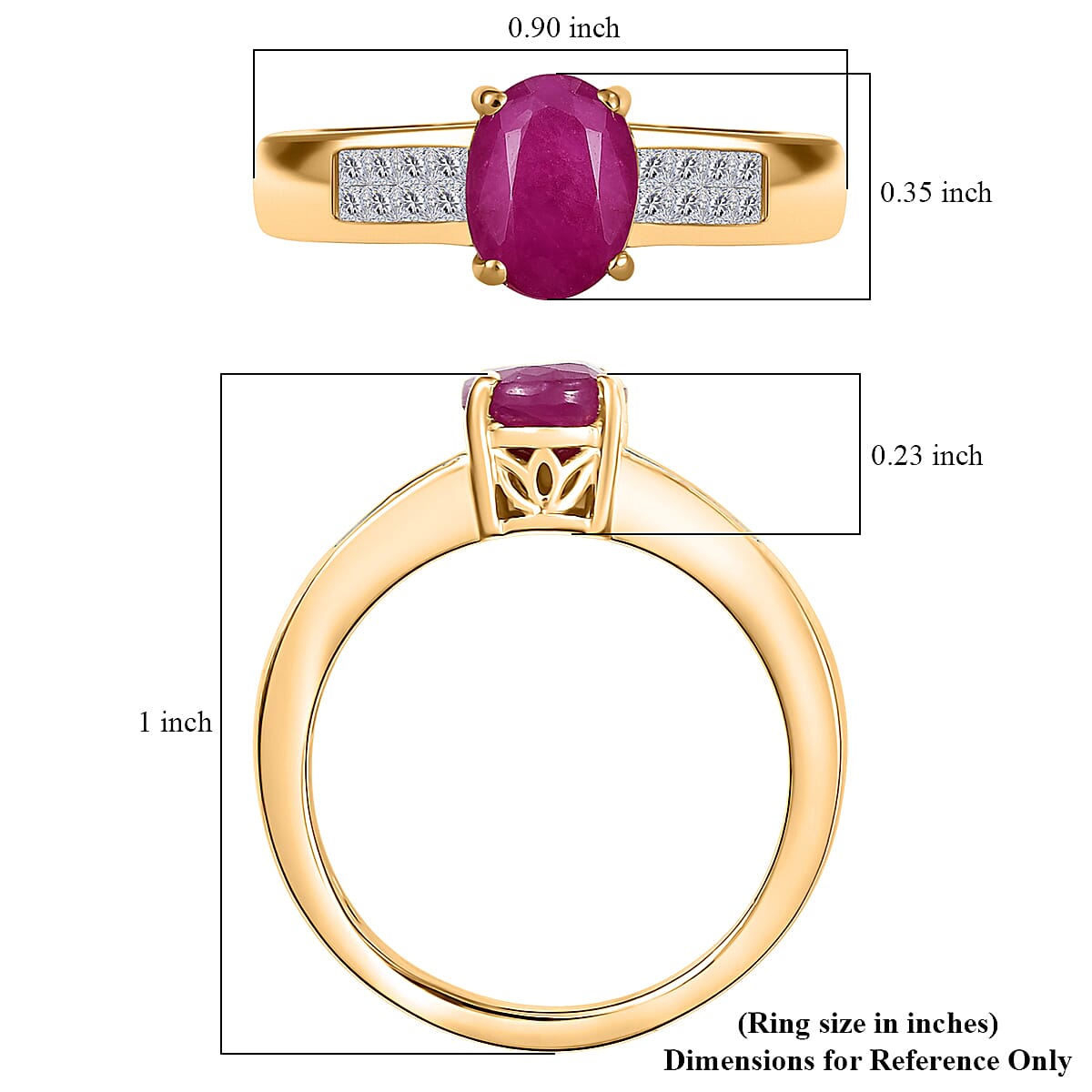 D'Joy Royal Ruby, Diamond Art Deco Ring in 18K Vermeil YG Over Sterling Silver 2.15 ctw (Size 10.0)