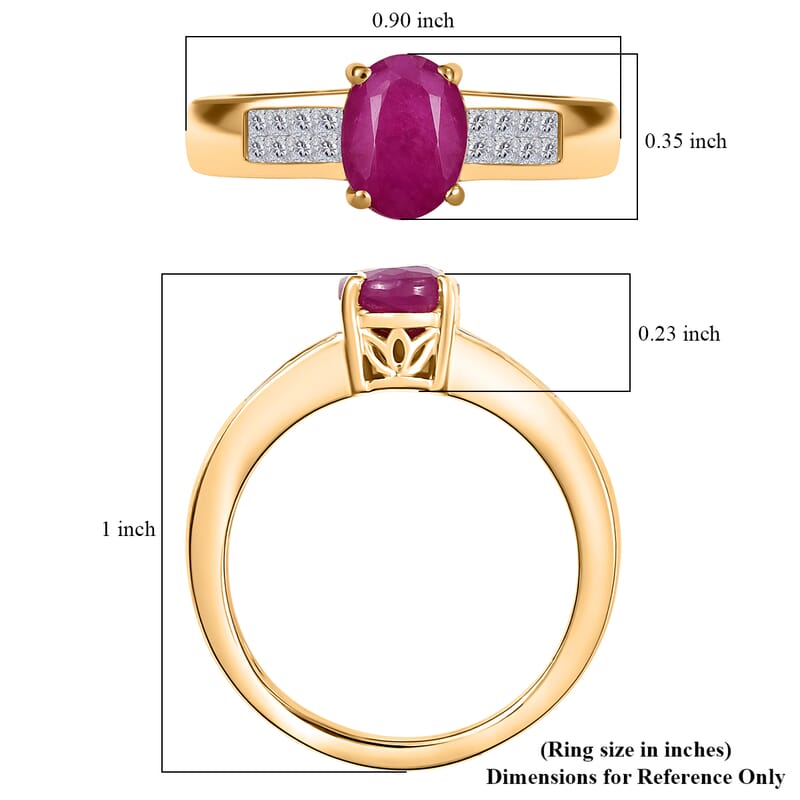 D'Joy Royal Ruby, Diamond Art Deco Ring in 18K Vermeil YG Over Sterling Silver 2.15 ctw (Size 10.0)