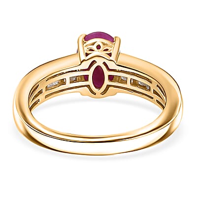 D'Joy Royal Ruby, Diamond Art Deco Ring in 18K Vermeil YG Over Sterling Silver 2.15 ctw (Size 7.0)