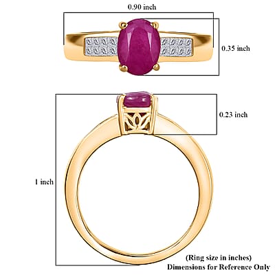 D'Joy Royal Ruby, Diamond Art Deco Ring in 18K Vermeil YG Over Sterling Silver 2.15 ctw (Size 7.0)