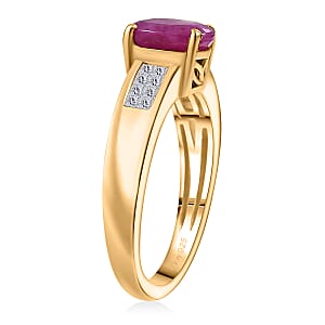 D'Joy Royal Ruby, Diamond Art Deco Ring in 18K Vermeil YG Over Sterling Silver 2.15 ctw (Size 8.0)