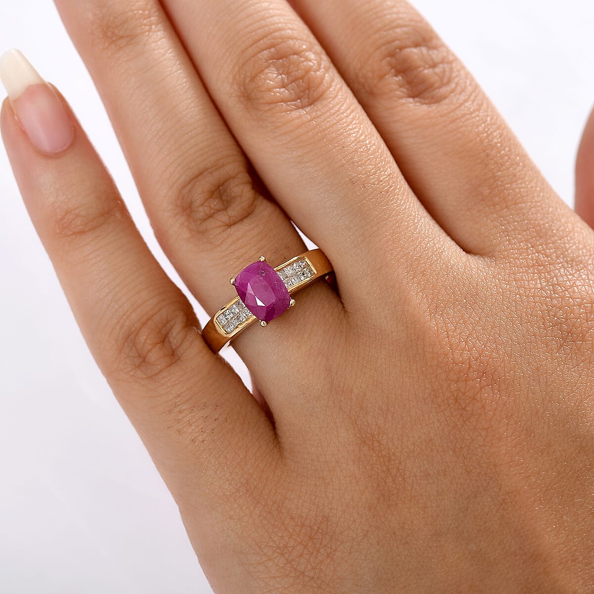 D'Joy Premium Royal Ruby and Diamond 2.75 ctw Art Deco Ring in 18K Vermeil Yellow Gold Over Sterling Silver (Size 6.0) image number 2