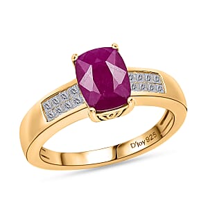 D'Joy Premium Royal Ruby and Diamond 2.75 ctw Art Deco Ring in 18K Vermeil Yellow Gold Over Sterling Silver (Size 7.0)
