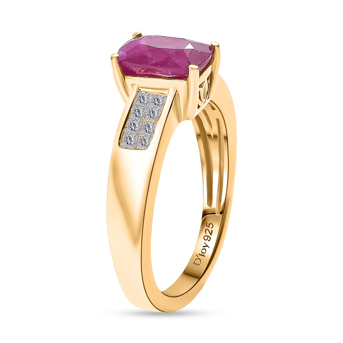 D'Joy Premium Royal Ruby and Diamond 2.75 ctw Art Deco Ring in 18K Vermeil Yellow Gold Over Sterling Silver (Size 8.0) image number 3