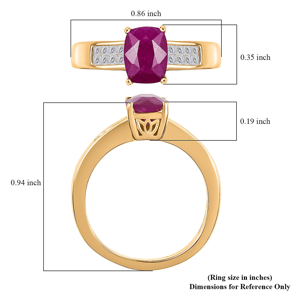 D'Joy Premium Royal Ruby and Diamond 2.75 ctw Art Deco Ring in 18K Vermeil Yellow Gold Over Sterling Silver (Size 9.0) image number 5