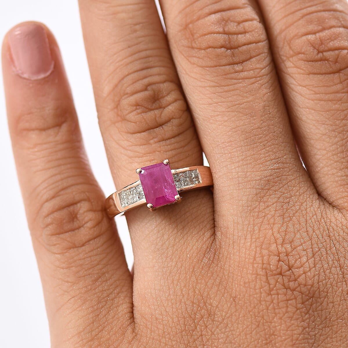 D'Joy Premium Royal Ruby and Diamond 2.50 ctw Art Deco Ring in 18K Vermeil Rose Gold Over Sterling Silver (Size 10.0) image number 2