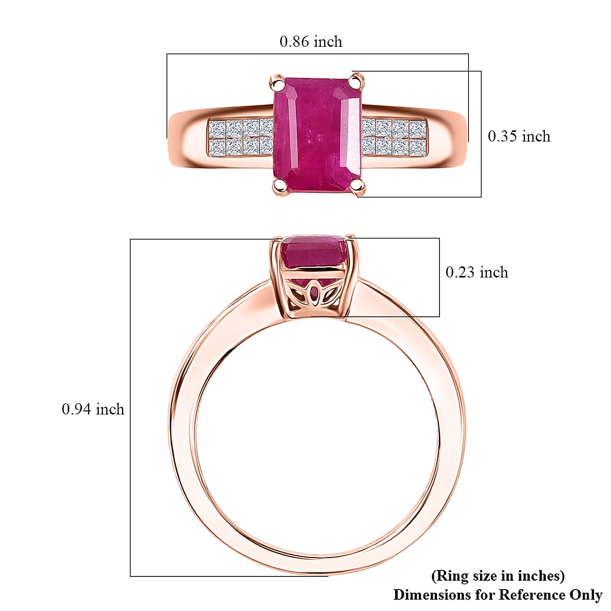 D'Joy Premium Royal Ruby and Diamond 2.50 ctw Art Deco Ring in 18K Vermeil Rose Gold Over Sterling Silver (Size 10.0) image number 5